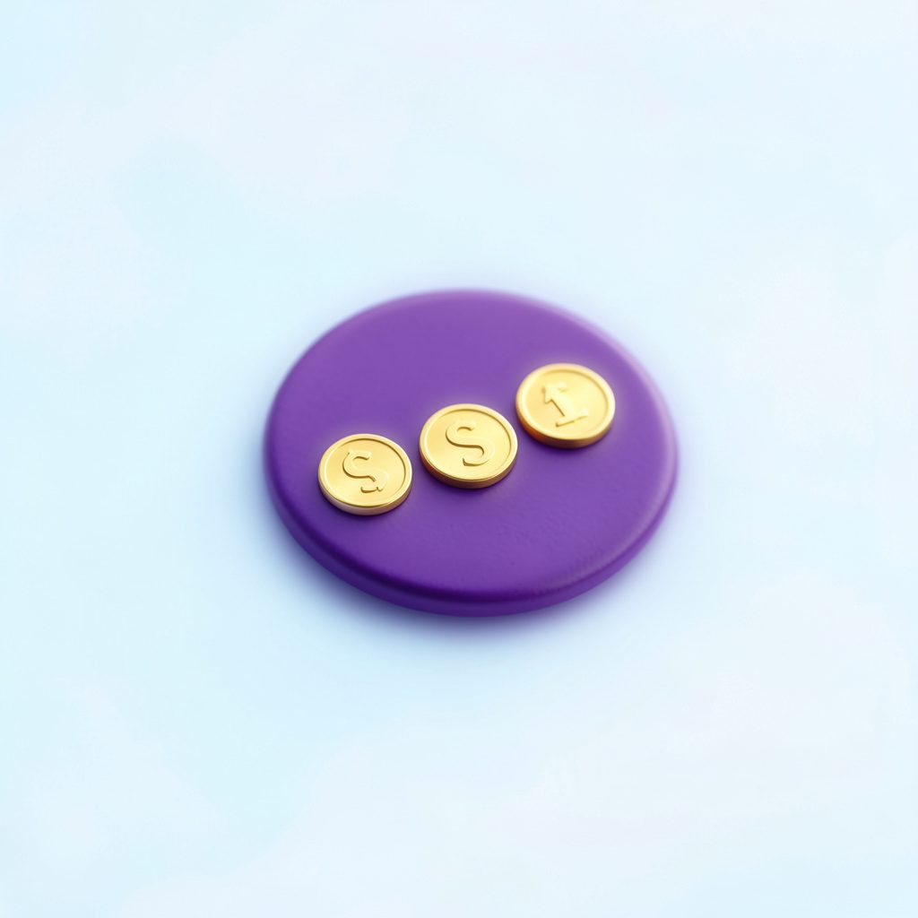 Small deep violet thumbnail with golden coin icons and soft glow, premium feel.