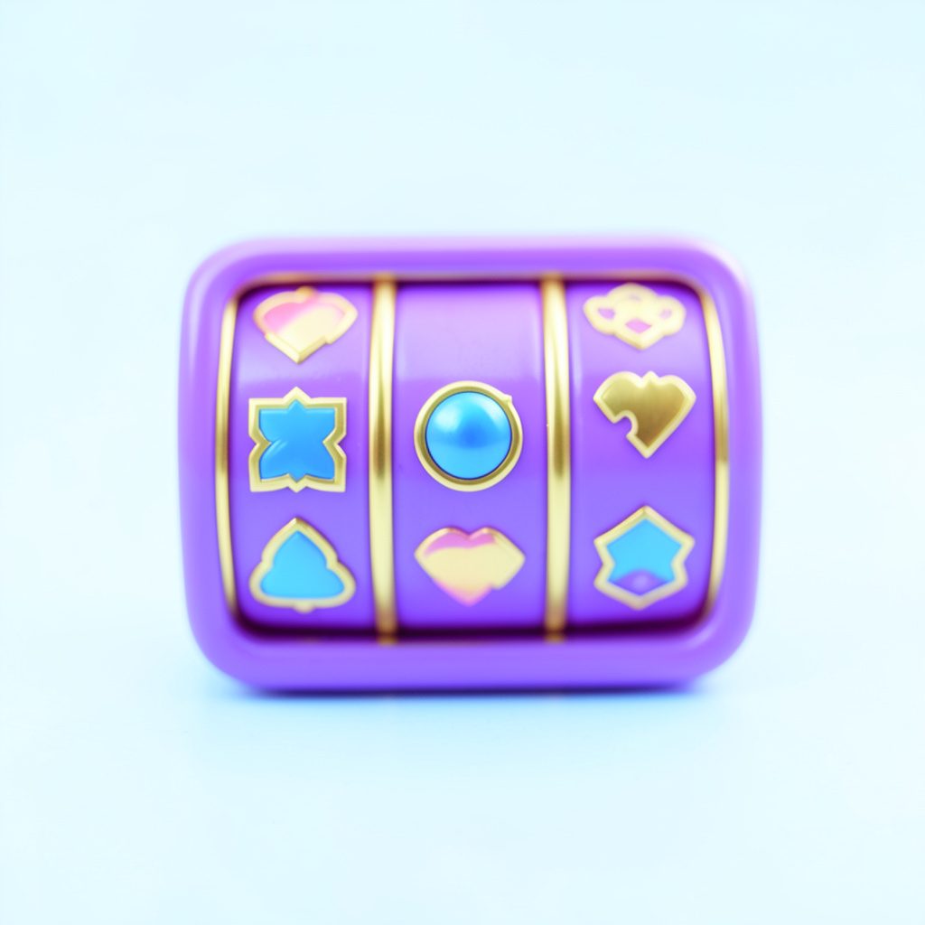 Small vibrant purple and gold thumbnail with slot reel symbols, bright and energetic.